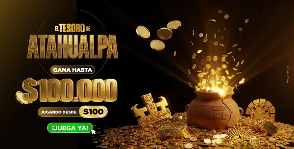 Banner del torneo Tesoro de Atahualpa de Ecuabet: una vasija de barro partida que rebosa monedas doradas junto a piezas precolombinas sobre fondo negro