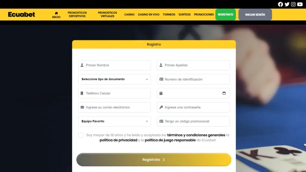 Formulario de alta con los campos de nombres, documento, teléfono y clave dispuestos en dos columnas sobre fondo oscuro.